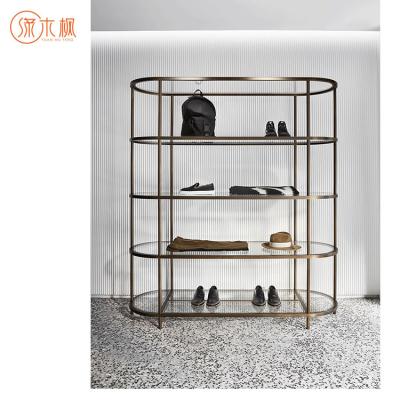 China Fashion China Supplier One Stop Solution Glass Shoe Showcase Style Glass Display Stand Easy To Use for sale