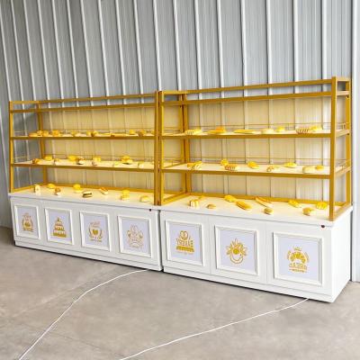 China Shopping Mall Bread Display Shelf 2 Layers Wooden Display Rack Bread Rack Display Shop Bakery for sale