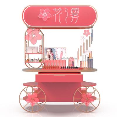 China Morden Customized Display Cart For Electronic Cigarette Cosmetic Candy Wood Display Stand for sale