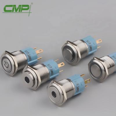 China Stainless Steel CMP 16mm Waterpoof Momentary Or Latching 1NO1NC SPDT Led Illuminated Push Button for sale