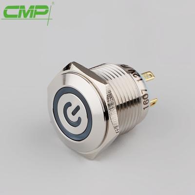 China CMP Chromium Plated Stainless Or Copper Waterpoof Momentary Or Latching Push Button 16mm Power Logo Illuminated Switch for sale