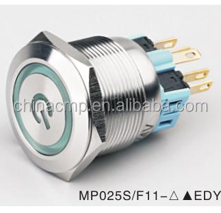 China CMP 25mm Micro Switch Power Switch Stainless / Copper Plating , Button Illuminated CE and TUV Approval for sale