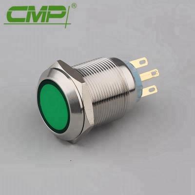 China Stainless Steel 22mm Green 5V Round LED Light Metal Momentary Push Button Switch NO GOLD for sale