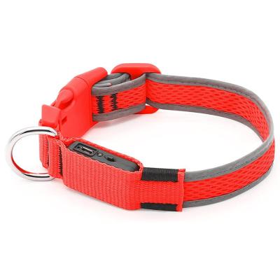 China Hot Selling Reflective Mesh Safety USB Breathable Soft Comfortable Soft Rechargeable Light Up LED Glowing Dog Collar for sale