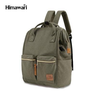 China Anti Theft Khaki Canvas Laptop Backpack Multi Pocket Students USB Charging for sale