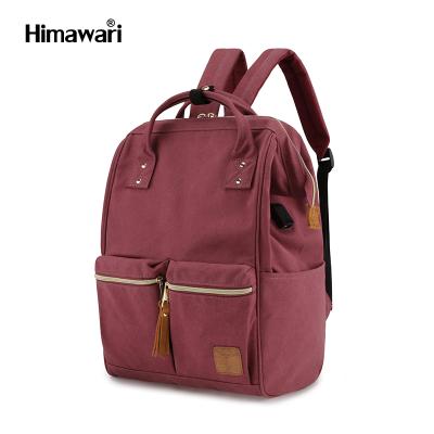 China Anti Theft Red Canvas Laptop Backpack Multi Pocket Students USB Charging for sale