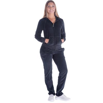 China QUICK DRY High Quality Black Ladies Velvet Fabric Sports Set Hooded Woman for sale