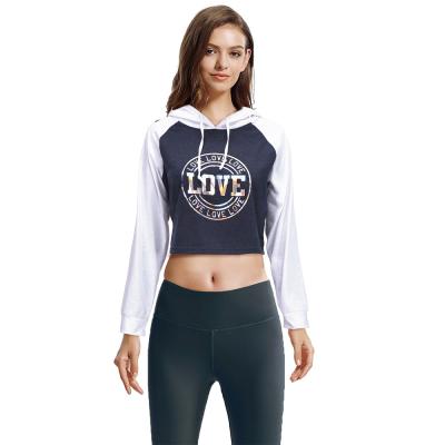 China LOVE” 100% Spandex “Cotton Ladies Anti-Wrinkle Long Sleeve Top Shirt” Nanoted'print Logo Hooded Crop w/Drawstring for sale