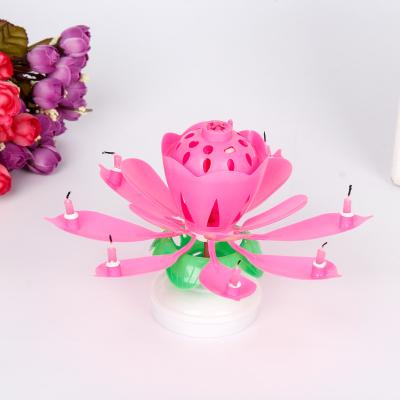 China Wholesale Eco-friendly Lotus Candle Rotating Colored Music Birthday Wedding Cake Decoration Candle for sale