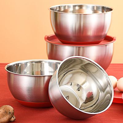 China 2022 Sustainable Supplier Dropshipping Stainless Steel Salad Bowl Set With Silicone Bottom Mixing Bowl With Lid for sale