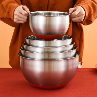 China Sustainable High Quality Durable Stainless Steel Salad Bowl Set With Silicone Bottom Mixing Bowl With Lid for sale