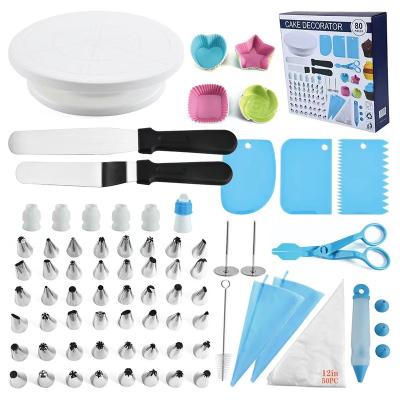 China Sustainable 80 Pcs Baking Accessories Set Edible Cake Decorating Tools Supplies Stand Up Kit Pastry Nozzles Turntable Tips for sale