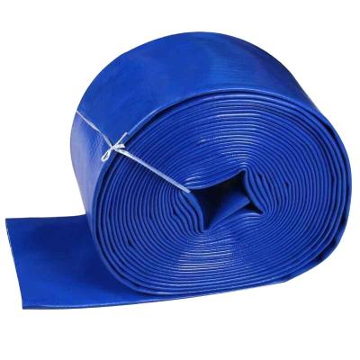 China Wear resistance and heavy duty reinforced pvc irrigation resistance swimming pool backwash blue flat lay hose agricultural hose for sale