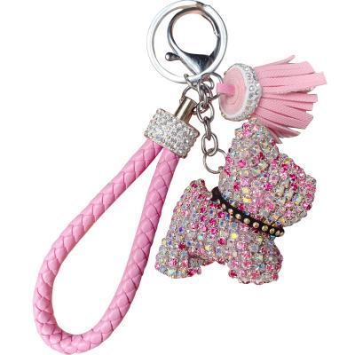 China Cute FUR BALL KEY CHAIN ​​Bling Bracelet Key Chain Puppy Crystal Keyring Cute Diamond Keychain Shape Themed Gifts for Women Car Keys Girl Friend for sale