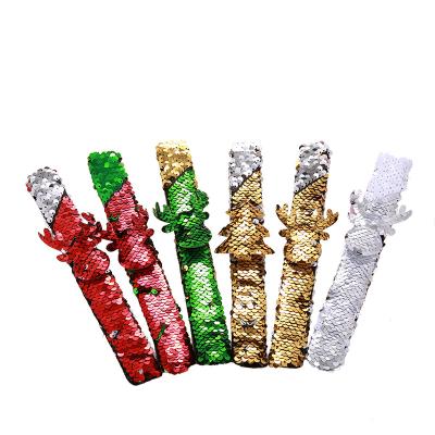 China Hot Selling Europe Amazon Mermaid Kids Sequin Christmas Slap Bracelet with Charms, Festival Promotional Gift for sale