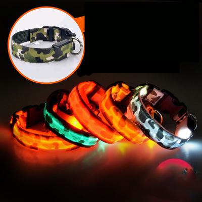 China Padded Camouflage Pets Led Flashing Traction Collar Dog Collar For Outdoor Safety Warning for sale