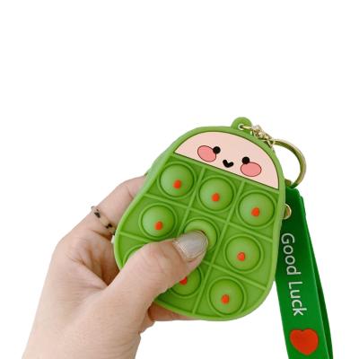 China CARTOON Fashion Cartoon Shaped Silicone Noise Shaker Coin Purse Wristband Main Chained Shaker Toy Mini Kids Coin Purse Bag Keychain for sale