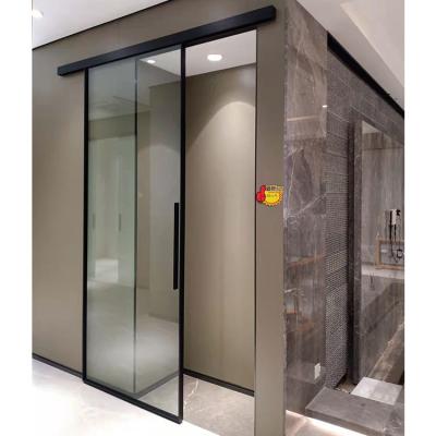 China Modern Panel Rail Barn Door Slim View Sliding Glass Barn Doors Silent Interior Aluminum Sliding Glass Hardware for sale