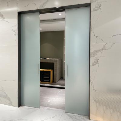 China Australia Style Waterproof Hidden Pocket Two Pocket Doors Double Sliding Doors Frameless Frosted Glass Interior Glass Doors Double Cavity for sale