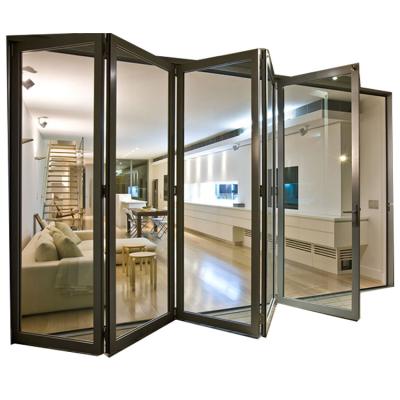 China Modern Australian Tempered Glass Aluminum Waterproof Folding Door For Exterior Insulated Glass Door Accordion Bifold Doors for sale