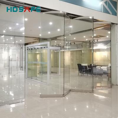 China HDSAFE Modern Foldable Glass Door Hardware Sliding Bi Folding Door Folding Partitions Folding Frameless Glass Doors for sale