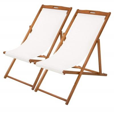 China 2 Sets Casual Lightweight Portable Natural Beach Sling Solid Folding Chair With White Polyester Canvas for sale