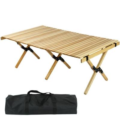 China Outdoor Camping Garden Picnic Party Furniture Modern Solid Wood Portable Egg Roll Folding Table for sale