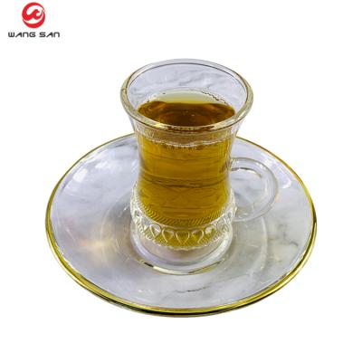 China Sustainable Luxury Glass Coffee Tea Cup Saucer Sets And Saucers Turkish Coffee Cup Set for sale