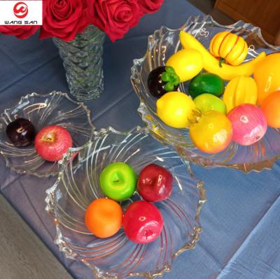 China Lead Free Gray Clear Color Stocked Fruit Gold Glass Dry Dessert Dishes Serving Trays For Home Table Fruit Tray for sale