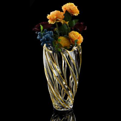 China Zhejiang Farm Wedding Clear Glass Crystal Luxury Flower Gold Vase Home Decor for sale