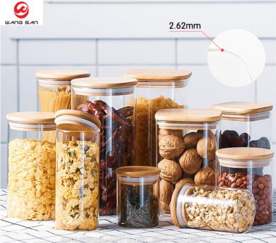 China Zhejiang Sustainable Empty Clear Round And Square Borosilicate Glass Jars With Lid And Silicone Ring for sale