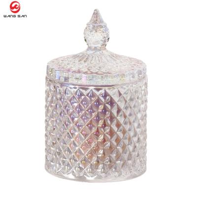 China Craftsman Zhejiang Cheap Hot Sale Unique Shape Handmade Glass Footed Candy Jar With Lid for sale