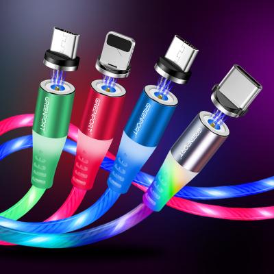 China All i-Product Wholesale Android Devices On Power Luminous Micro Usb C 3 In 1 Cable Universal Mobile Phone Magnetic Charging Flow Led Cable USB Lightweight Cable for sale