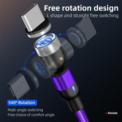 China Wholesale Speed ​​Fast Charging Fast Charging Cable 540 Degree Rotate Magnetic USB Cable3 in 1 Type-C Mirco 3A I-Product Fast Charging Cable for sale