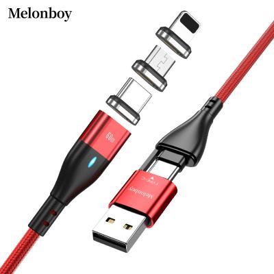 China New 2021 60W 6 in 1 Cable Strong Magnetic Charging Cable Released Magnetic Charging Palladium 6 in 1 Design USB Data Cable TYPE C /USB to 3 Interface Charging Cable for sale