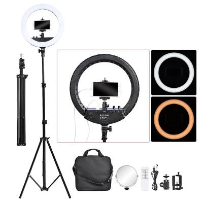 China Free shipping Indonesia FOSOTO RL12-240 camera rovtop USB LED self ring bicolor dimmable dimmable light with tripod stand and mirror for sale