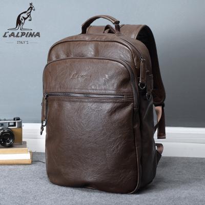 China Vintage Waterproof Style Casual Business Zippered Genuine Leather Scratch-Resistant Men's Backpack For Laptop for sale