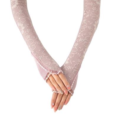 China Women Summer Breathable Ice Lace Long Arm Sleeve All-match Car Sunscreen Cycling Sleeve Ice Breathable Thin Breathable Sleeve for sale