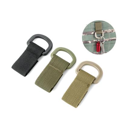 China Tactical Nylon Magic Tape Backpack Carabiner D-Ring Belt Webbing Cloth Molle Hanging Key Chain for sale