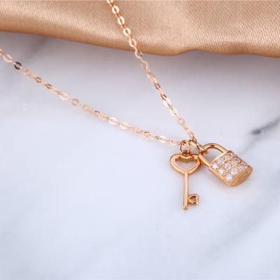 China FASHIONABLE Pure Solid Gold 18k Iitial Custom Heart Layered Stack Lock and Key Necklace with Charm Pendant Jewels with Diamond Pawnable for sale