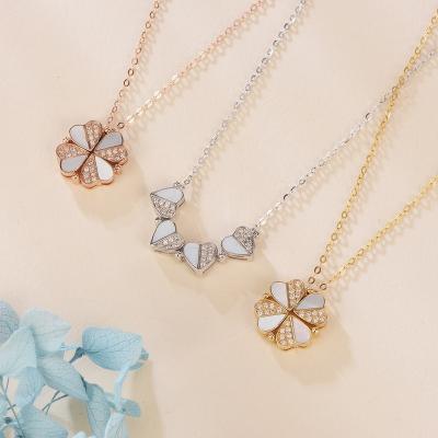 China FASHIONABLE hot sale 18k gold natural dance Diamond Four Leaf Clover Shape classic real can be opened and closed pendant necklace for sale