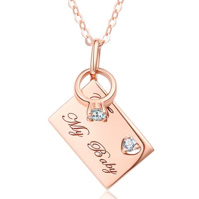 China FASHIONABLE Classic 18k Real Gold Dancing Natural Diamond Pagoda Tennis Personalized Name Engraving Shape Pendant Necklace With Ring for sale