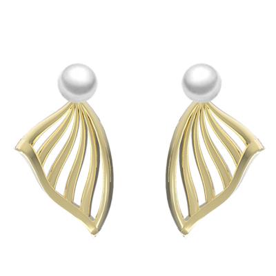 China TRENDY Natural Freshwater Pearl Stud Earrings Baroque Shell Butterfly Shape 9CT 14K 18K Gold Real For Women for sale