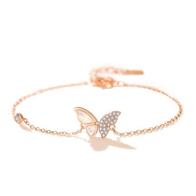 China Pure Trendy 18k Gold Butterfly Charm White Clover Bracelets New Fashion Adjustable Designs With Natural Diamond for sale