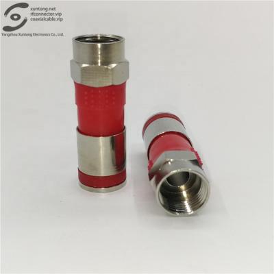 China RG59 RG6 RF Coaxial Connector Compression F Red Color Nickel Plated Connector (Brass) for sale