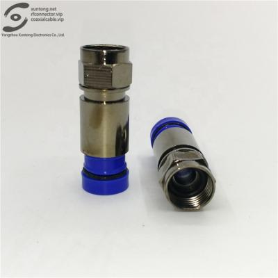 China RF RG59 RG6 RF Coaxial Connector Black Gold Plated Blue Plastic Compression Connector (Brass) for sale