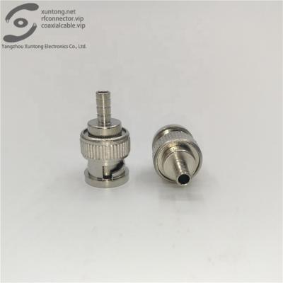 China Nickel Plated RF 50 Ohm BNC Crimp Connector CCTV Camera Male Adapter To RG59 RG6 RF Coaxial Line (Brass) for sale