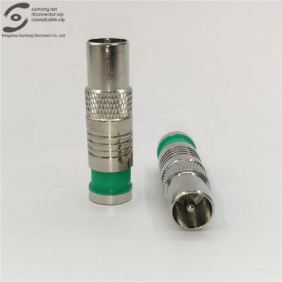 China audio & RG59 RG6 RF Coaxial Connector Video Compression Green Nickel Plated Plastic To RCA Male Connector for sale