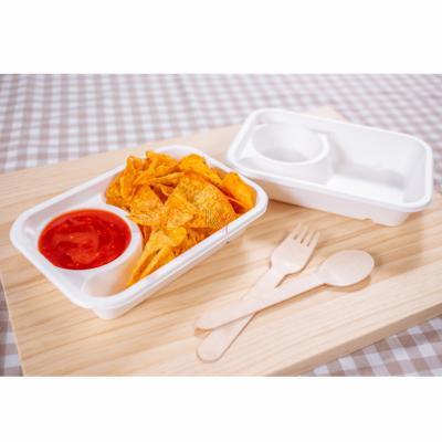 China Biodegradable Biodegradable Eco-Friendly Bagasse Pulp Sugar Cane Disposable Takeaway Packaging For Food Nacho Tray Including Sauce for sale