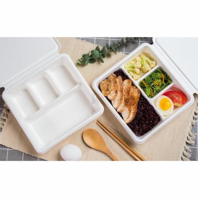 China Food Sugar Cane Bagasse Pulp 4 Compartments Biodegradable Disposable Take-Out Bento Container Eco Friendly Packaging For Food for sale